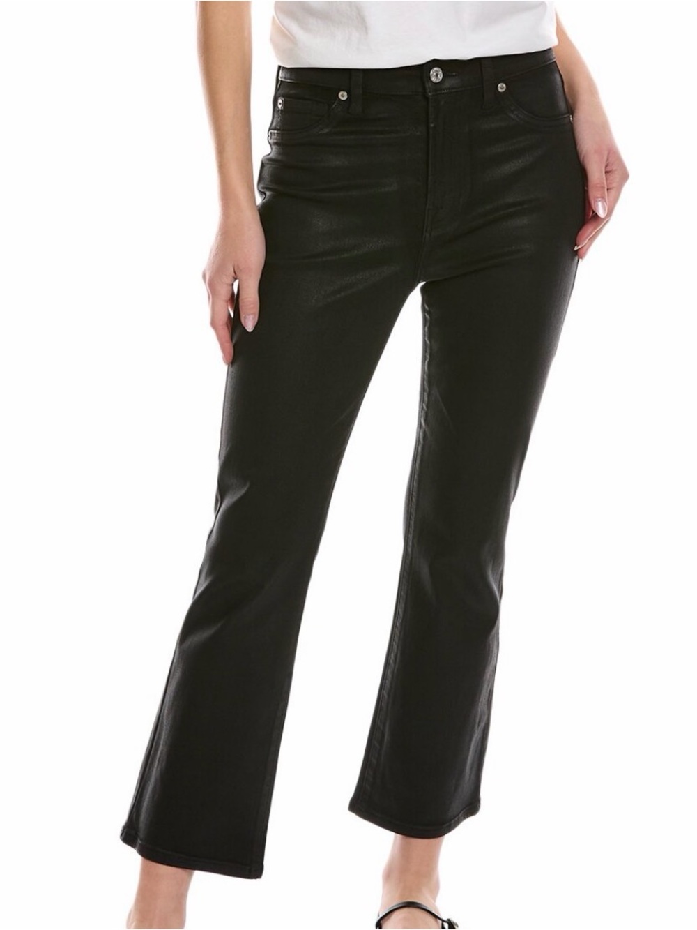 7 For All Mankind Black Coated Cropped Jeans